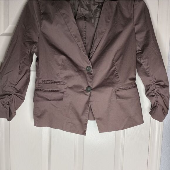 Comma 40 Gathered Long Sleeves by Cyf 2 Buttons Brown Women's Blazer - Picture 6 of 11